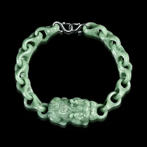 Echtes Grade A natürliche grüne Jade Jadeit Drache Pixiu Anker Gliederarmband - Bild 1 von 6