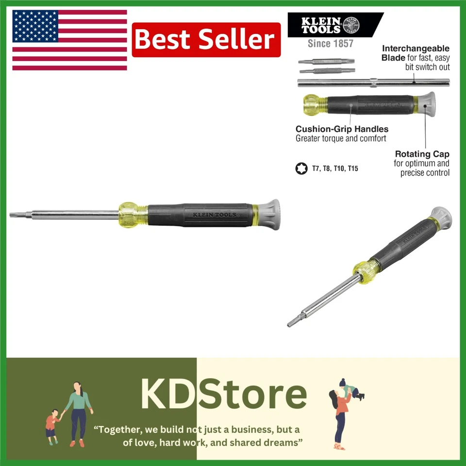 Klein 4-in-1 Precision Electronics Screwdriver with Tamperproof TORX Bits - Image 1 of 4