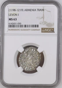 1198-1219 ARMENIA Tram Silver Coin Levon I NGC MS-63 - Picture 1 of 4
