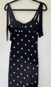 Vestido midi negro a lunares con tirantes de corbata M- Vestido sin mangas de verano de inspiración vintage - Imagen 1 de 7