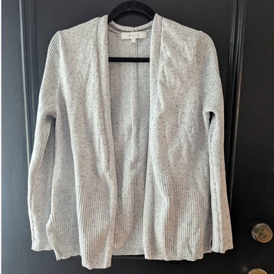 Verve Ami Speckled Knit Open Front Cardigan Sweater Light Gray Womens M Chevron - Image 1 of 4