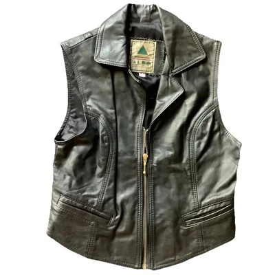 Chaleco de Colección Aldo Mujer Piel de Cordero Cuero Cuello, Cremallera Talla M, Negro Foto 1 de 4