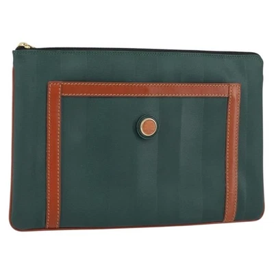 FENDI Pecan Canvas Clutch Bag PVC Green Gold Auth bs31005 - Image 1 of 4