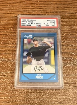 2007 BOWMAN DRAFT PICKS & PROS BLUE #BDPP55 RC DAVID PRICE /399 PSA GRADED 9 - Image 1 of 2
