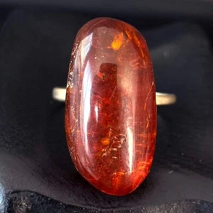 European Poland VTG Cognac Natural Baltic Amber Ring Silver-tone, Size 7.75 - Picture 1 of 6