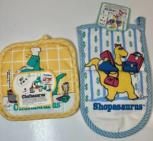 Shopasaurus & Chefasaurus Klippe Galbraith Dinosaurier Shopaholic Ofenhandschuhe 1986 - Bild 1 von 5
