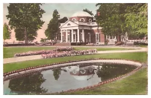 Hand Colored Monticello, West Front, Grounds, Charlottesville, Virginia Postcard - Picture 1 of 2