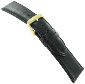 24mm deBeer Black Genuine Smooth Leather Padded Stitched Mens Watch Band Regular - Picture 1 of 3