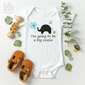I'm Going To Be A Big Cousin Baby Bodysuit, Big Cousin Shirt With Elephant, Cuz - Picture 1 of 5