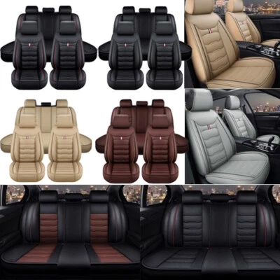 Black Leatherette Car Seat Cover Front Rear Full Set Universal Cushion Protector - Image 1 of 4