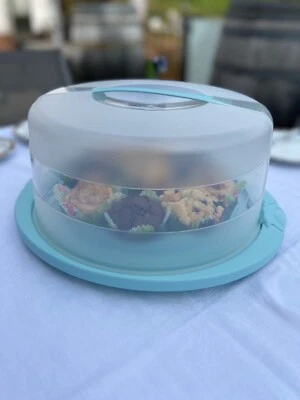 2-in-1 Hohe Tortenglocke mit Muffinbehälter und Kühlfunktion, helltürkis - Bild 1 von 4