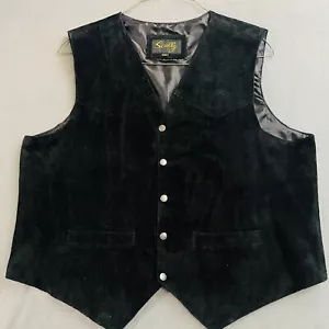 Scully Western Vest Mens Sz XXL Black Suede Leather Satin Snap Front Cowboycore - Picture 1 of 10