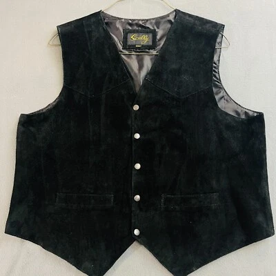 Scully Western Vest Mens Sz XXL Black Suede Leather Satin Snap Front Cowboycore - Image 1 of 4