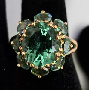 Vtg Gold Over Sterling Silver 925 Cocktail Ring With Green Glass "Stones" Size 8 - Picture 1 of 4