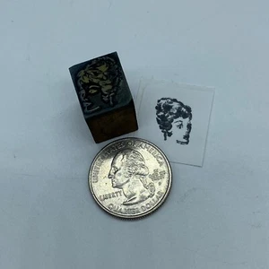 Vintage Ladies Head Graphic Newspaper Letterpress Wood Block Print Stamp .5"x.5" - Picture 1 of 8