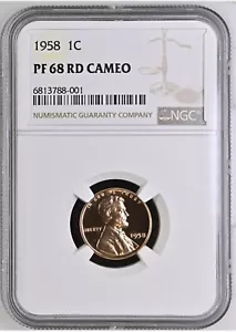 1958 Lincoln Cent NGC PROOF 68 RD CAMEO $750 NGC Value - Picture 1 of 5