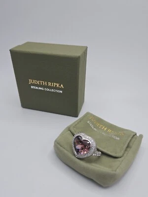 Judith Ripka Beautiful Sterling Silver 925 Ring  Heart Pink Stone Size 7 Jewelry - Image 1 of 4