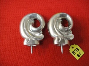 1 Pair of Final End Caps for Curtain Wood Rod Pole, Metal Silver - Picture 1 of 5