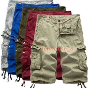 Men's Cotton Cargo Shorts Military Loose Pockets Casual Beach Short Pants 30-48 - Picture 1 of 20