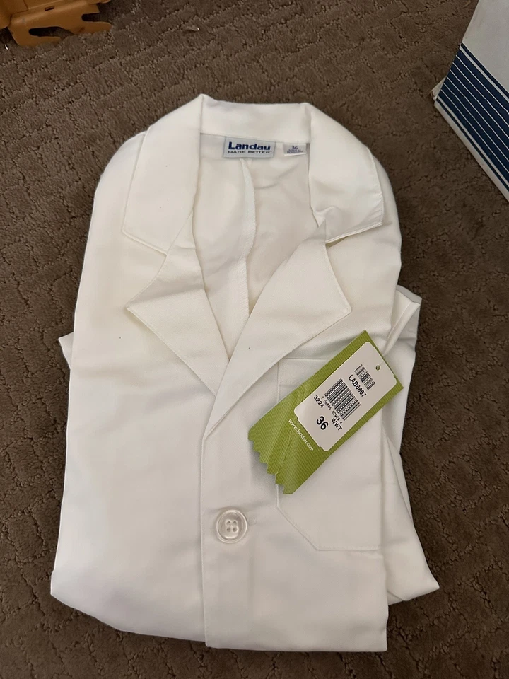 Landau Unisex Mid-Length White Lab Coat- Size 36 - Image 1 of 1