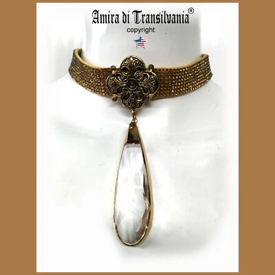 choker jewelry woman necklace collier golden collar crystal cabochon gold strass - Image 1 of 4
