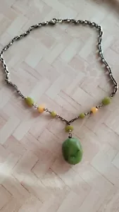 14" choker 925 silver necklace with green stone pendant jewelry n5 - Picture 1 of 8