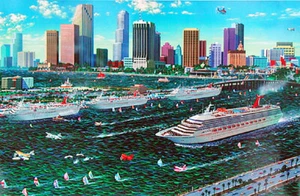 MIAMI CRUISING (Cruise Ships)- Rare, Textured Mixed Media, s/n By Alexander Chen - Picture 1 of 2
