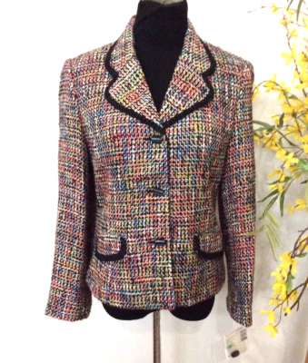 SAGHARBOR женщин коричневый твид черный отделки акриловая смесь блейзер куртка размер 8P новый - Изображение 1 из 4