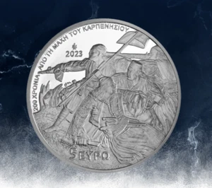 GREECE 2023 5 EURO BATTLE OF KARPENISI SILVER COIN - Picture 1 of 4