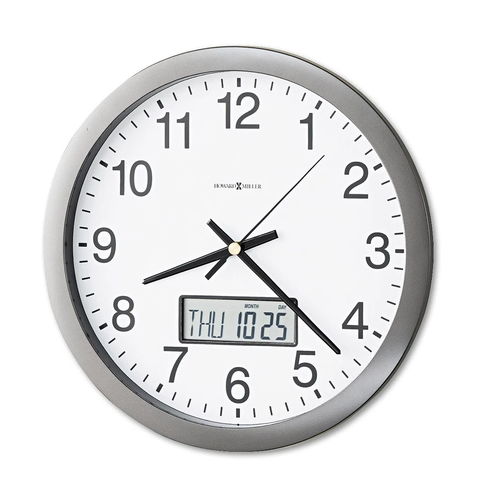 New Howard Miller Chronicle Wall Clock with LCD Inset 14-inch Grey Xmas - Image 1 of 3