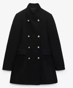 ZARA NEW WOMAN DOUBLE-BREASTED WOOL BLEND MILITARY COAT BLACK 8456/298 2057/289 - Picture 1 of 4