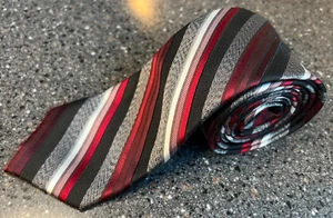 Corbata Pronto Uomo Platino Hecha a Mano Seda Rojo Blanco Negro Gris Rayas 3.0 Ancho - Imagen 1 de 5