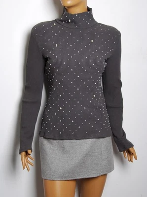 Suéter CHANEL Mujer Gris Cristales Viscosa Elastizado Delgado Térmico Pullover IT 42 S Foto 1 de 4