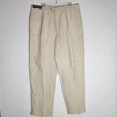 Daniel Cremieux Pants Mens 38x32 Khaki Tan Stone Classics Soiree Linen Cuff NWT - Image 1 of 4