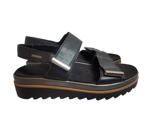 Mephisto Womens DOMINICA Black Leather Platform Wedge Sandals Sz 40 /US 10 - Picture 1 of 16