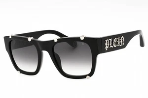 Neu Philipp Plein SPP042W 0700 eckige Sonnenbrille glänzend schwarz/grau Farbverlauf - Bild 1 von 4