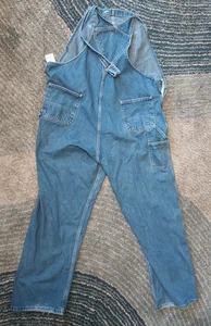Men's 44x34 Carhartt Bibs Blue Denim Overalls -R07-DST -Workwear Jeans -Cotton - Picture 1 of 8