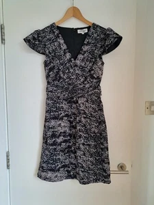 Madam Rage Wrap Dress Mini UK10 Blue Grey Chiffon Lined Butterfly Sleeve BNWT - Picture 1 of 22