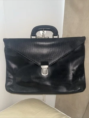 GIORGIO ARMANI портфель бизнес работа сумка 100% текстурированный черной кожи Италии - Изображение 1 из 4