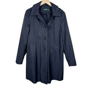 Lauren Ralph Lauren cappotto donna grande blu trench coat con cappuccio linea lunga A - Foto 1 di 12