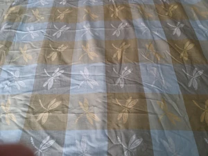 Crate & Barrel dragonfly print tablecloth green sage gray design 60X120 vtg - Picture 1 of 6