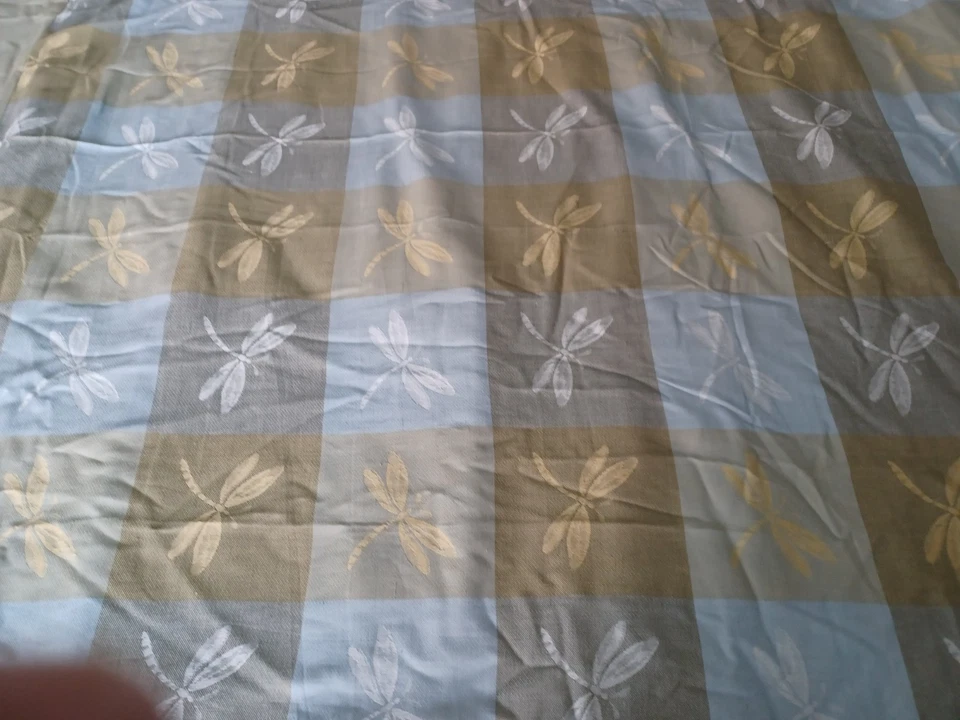 Crate & Barrel dragonfly print tablecloth green sage gray design  60X120 vtg - Image 1 of 4