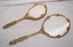 Set Vintage Globe 24k Gold Plated Hand Mirror and Comb Mid Century Vanity - Picture 1 of 3