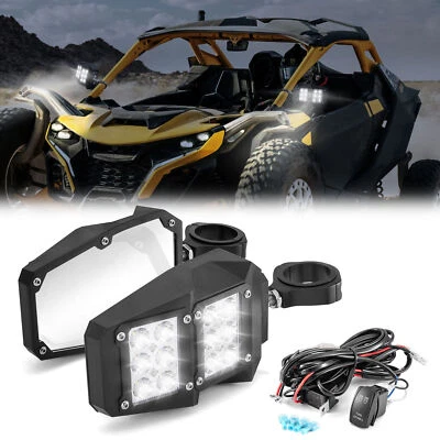 UTV Side View Mirrors w/ LED Spot Light For Can am maverick x3 RZR 1000 1.75"-2" - Image 1 of 4