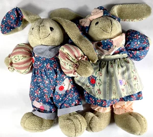 Country Calico Bunny Coniglietto Set Imbottito Pasqua Stile Casale EUVC - Foto 1 di 9