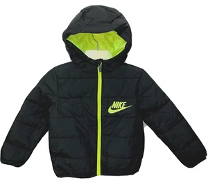 NWT NIKE "Just Do It" Boys Black & Neon Green Synthetic Fill Hoodie Jacket SZ. 4 - Picture 1 of 9