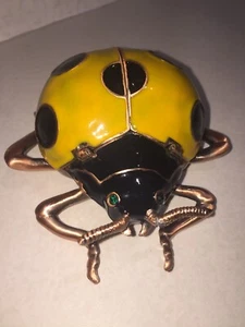 SWAROVSKI CRYSTAL BEJEWELED ENAMEL HINGED TRINKET BOX- LARGE LADY BUG - Picture 1 of 9