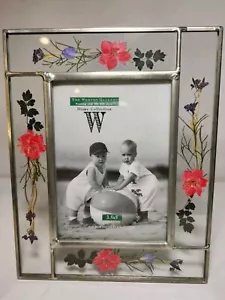 Vintage Pressed Flower Picture Frame Leaded Glass fits 3.5"x5" picture 80s - Picture 1 of 9