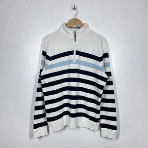 Maine 1/4 Zip Sweatshirt Mens M White Blue Striped Pullover Nautical Breton - Picture 1 of 15