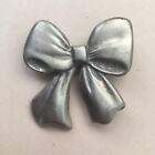 Vintage Brooch Bow Silver Ribbon Cute Pin Costume Jewelry Tie Fabric Fashion